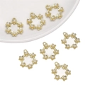 Y2K gold floral wreath charms with small pearls for DIY jewelry making and bracelets - Wreath Pendant Gold White