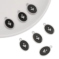 Y2K vintage oval silver tulip pendant with black enamel finish for DIY jewelry making - Tulip Pendant Silver Black
