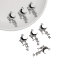 Y2K star moon pendant with black enamel and silver tassels for DIY jewelry making - Tassel Crescent Moon Pendant Silver Black