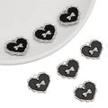 Y2K silver heart pendant with black enamel and bow detail for DIY jewelry making - Heart Bowknot Pendant Silver Black