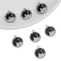 Y2K style silver metal charms with black enamel castle and star for DIY jewelry - Round House Pendant Silver Black