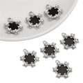 Y2K silver heart flower pendant with black center and white pearls for DIY jewelry - Wreath Pendant Silver Black