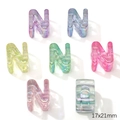 Macro detail of 17x21mm letter N acrylic beads with iridescent rainbow finish for jewelry - Iridescent Letter N (BSD892) / 5 Pieces/Pack (Hole Approx. 6mm) / Letter N