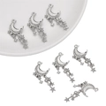 Y2K silver crescent moon and star tassel charms with inlaid white zircons for DIY jewelry - Tassel Crescent Moon Pendant Silver White