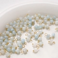 Light blue and milky white 4mm faceted gemstone cube pendants with gold jump rings - Aquamarine / 4mm (2 Pieces/Pack)