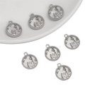 Silver round castle charm with hollow architecture and star details for DIY jewelry - Round House Pendant Silver White
