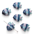 Fish-shaped hand-painted ceramic loose beads for DIY jewelry with blue and pink stripes - 21x17mm (1 Piece/Pack) / Teal Blue
