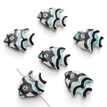 Hand-painted blue and green striped ceramic tropical fish beads for DIY jewelry making - 21x17mm (1 Piece/Pack) / Black & White