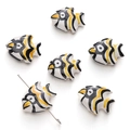 Set of 6 cute tropical fish ceramic beads with yellow and black patterns for DIY jewelry - 21x17mm (1 Piece/Pack) / Amber White