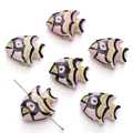 Pink tropical fish ceramic beads with hand-painted stripes for DIY jewelry making - 21x17mm (1 Piece/Pack) / Pink Black