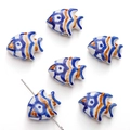 Hand-painted fish ceramic loose beads with blue and orange stripes for DIY jewelry making - 21x17mm (1 Piece/Pack) / White And Royal Blue