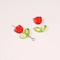 DIY jewelry beads featuring translucent red acrylic tulip buds and green leaf charms - 20 Sets/Pack (Flower Approx. 9x9mm, Leaf Approx. 14x7mm) / Red