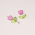 Pink and green tulip acrylic beads for DIY handmade jewelry crafting bracelets - 20 Sets/Pack (Flower Approx. 9x9mm, Leaf Approx. 14x7mm) / Rose Red