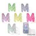 21mm iridescent acrylic letter M beads for DIY handmade jewelry and colorful bracelets - Letter M / 5 Pieces/Pack (Hole Approx. 6mm)