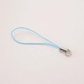 Light blue polyester phone strap with silver spring ring and braided loop detail - Lake Blue
