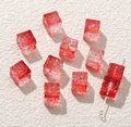 Translucent red 11mm glass cube beads with floral radial pattern for DIY jewelry - 11mm (Hole Diameter 1.5mm, 5 Pieces/Pack) / Transparent Red