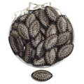 French vintage black acrylic olive beads with gold floral engraving for DIY jewelry - Flat Oval Style