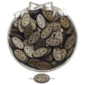 Oval vintage black acrylic beads with gold embossed floral pattern for DIY jewelry making - Large Oval Style