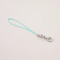 Sky blue polyester phone strap with silver lobster clasp on white leather surface - Light Blue Green With Lobster Clasp