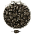 Retro black acrylic teardrop beads with gold floral patterns for DIY jewelry making - Flat Teardrop Style