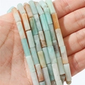 Perles cylindriques en pierre naturelle aux tons pastels pour création de bijoux - Tube 4x13mm Trou 0.8mm 38cm Par Fil Environ 30 Perles / Amazonite Naturelle