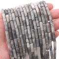 Perles intercalaires cylindriques en marbre gris pour bijoux DIY et bracelets - Tube 4x13mm Trou 0.8mm 38cm Par Fil Environ 30 Perles / Pierre œil de faucon