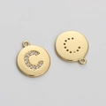 14K gold-plated round letter C pendant charm with white zircons for DIY jewelry making - Letter C