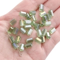 Light green faceted rectangular crystal beads with Aurora Borealis coating for jewelry - Light Green