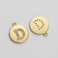 14K gold plated round pendant with letter D and sparkling cubic zirconia stones - Letter D
