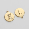 14K gold plated circular charm with letter E and sparkling cubic zirconia stones - Letter E
