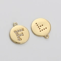 Golden round pendant with micro-paved zircon letter F and polished metal surface - Letter F