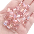 Pink faceted rectangular glass beads with AB coating for DIY jewelry making - Pink