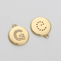 14K gold plated round charm with letter G cubic zirconia inlay for jewelry making - Letter G