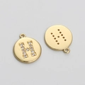 14K gold plated letter H round charm pendant with zircon inlay for DIY jewelry - Letter H