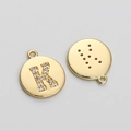 14K gold-plated circular pendant with micro-set zircon letter K for DIY jewelry - Letter K