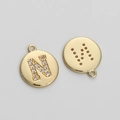 14K gold plated circular letter N pendant with cubic zirconia for DIY jewelry making - Letter N