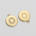 14K gold plated brass round charm with letter O design and micro-pave cubic zirconia - Letter O