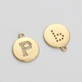 Round 14K gold plated letter P pendant with micro-inlaid cubic zirconia for DIY jewelry - Letter P