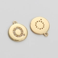 14K gold plated circular charm with letter Q in cubic zirconia for DIY jewelry - Letter Q