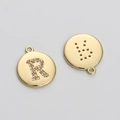 14K gold plated circular letter R pendant with cubic zirconia for DIY jewelry making - Letter R