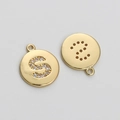 14K gold plated brass round charm with micro-pave cubic zirconia letter S for DIY jewelry - Letter S
