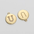 14K gold plated circular charm with letter U cubic zirconia inlay for jewelry making - Letter U