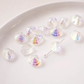 Perla di vetro AB iridescente a forma di conchiglia con perno metallico per gioielli fai da te - Perla di conchiglia / 12x15mm (5 Pezzi/Confezione) / Bianco Iridescente