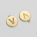 14K gold plated copper round letter charm with sparkling cubic zirconia inlay - Letter V