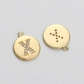 Round 14K gold plated brass pendant with letter X cubic zirconia for DIY jewelry - Letter X