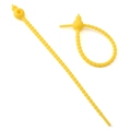 Adjustable bright yellow silicone zip tie with spherical lock head in open and closed state - Egg Yellow