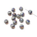 Blaue Cloisonné Emaille Perlen mit feinen Goldmustern für handgefertigten DIY Schmuck - Floral Leaf Serie - Sechsblättrige Rundperle / 1 Stück (Durchmesser 8mm/Loch 1mm) / Blau