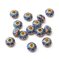 Goldene Cloisonné-Perlen mit blauem Emaille-Blumenmuster für DIY-Schmuckherstellung - Floral Leaf Serie - Herz-Abakus-Perle / 1 Stück (10x7mm/Loch 3mm) / Blau