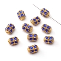 Goldene Legierungshohlperlen im Boho-Stil mit blauer Emaille für DIY-Schmuckherstellung - Filigran-Serie - Ovale Abstandsperle (Sechs kleine Löcher) / 1 Stück (10x8mm/Loch 1.5mm) / Blau