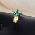 Macro shot of pineapple stud earring with yellow gemstone and green crystal leaves - Pineapple Style (60075-2 Silver)